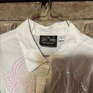 Bob Mackie White Shirt with Pink Sequin Swirls